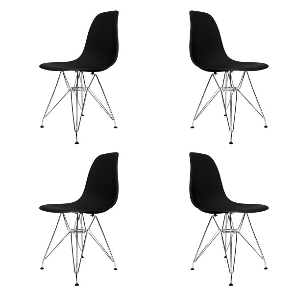 Pack 4 Sillas Tower Chrome Negras Extra Quality