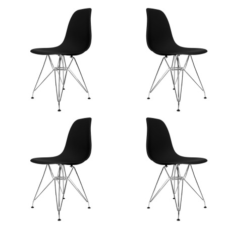 Pack 4 Sillas Tower Chrome Negras Extra Quality