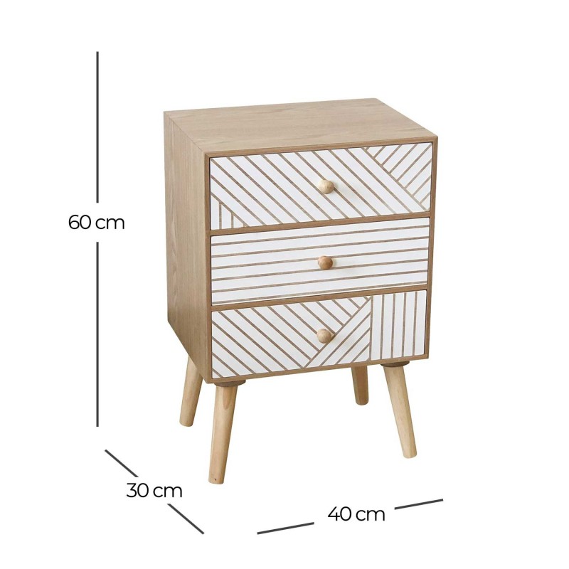 Mesita De Noche Con 3 Cajones Plus Estilo Nórdico Iana | Venta de Muebles Online