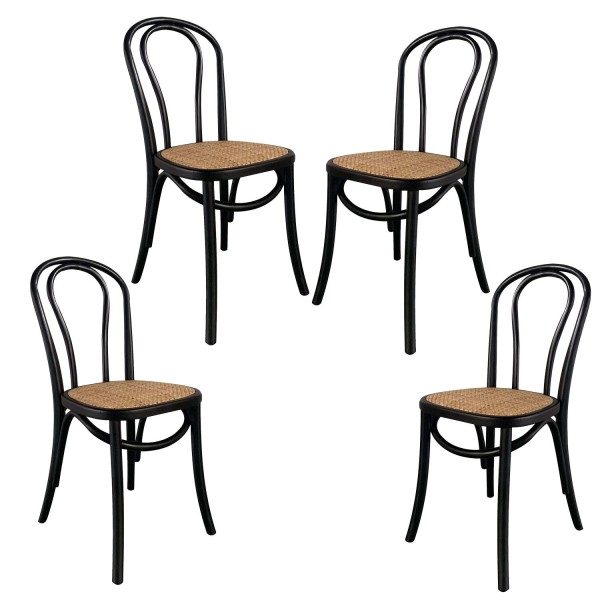 Pack 4 Sillas Folie Negras en madera y rattan | Venta de Muebles Online