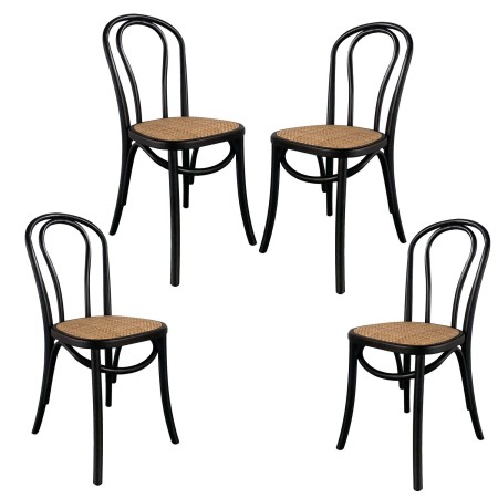 Pack 4 Sillas Folie Negras en madera y rattan | Venta de Muebles Online