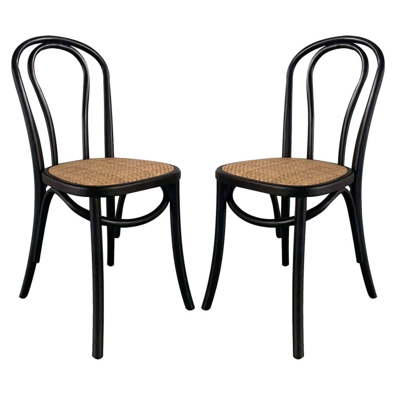 Pack 2 Sillas Folie Negras en madera y rattan | Venta de Muebles Online