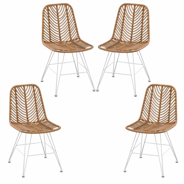 Pack de 4 sillas Raffles Ratán pata blanca | Venta de Muebles Online