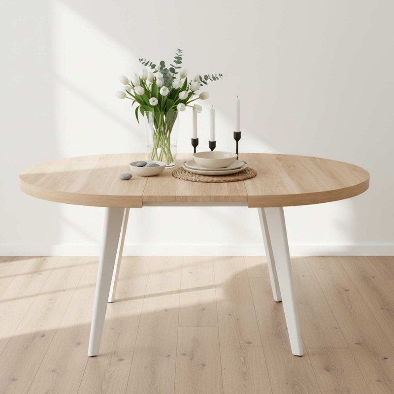 Mesa de comedor redonda extensible Luna madera | Ukukhome